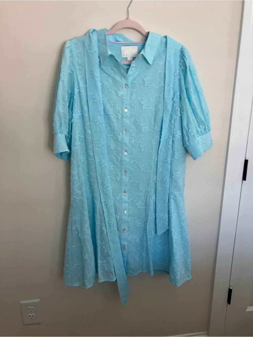 Lilly Pulitzer Light Blue Embroidered Button-Front Midi Dress